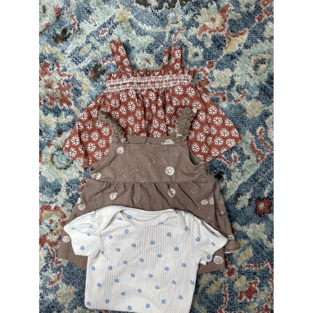 Carter's Baby Girl‎ 3 Month Rust Brown White Floral Smocked Bundle GUC